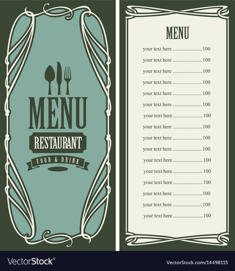 Menu for restaurant with price list and flatware Vector Image