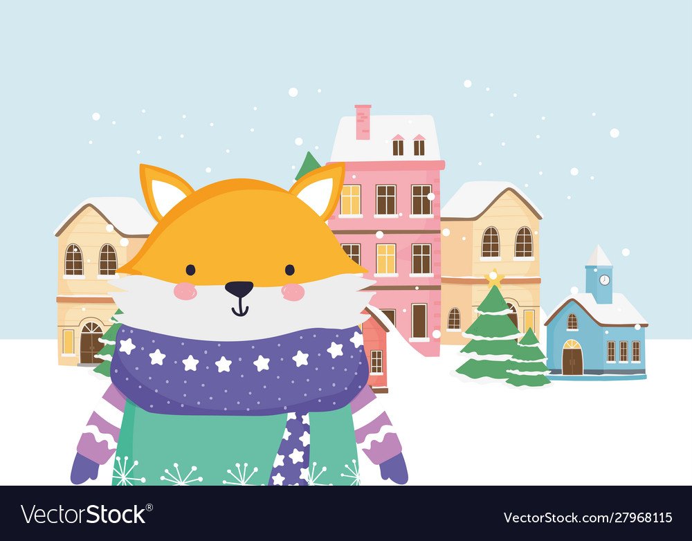 Merry christmas celebration cute fox with scarf