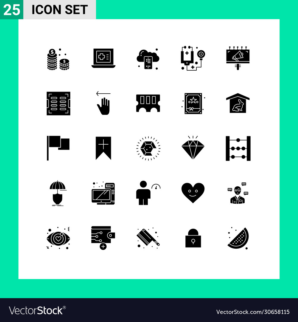 Mobile interface solid glyph set 25 pictograms