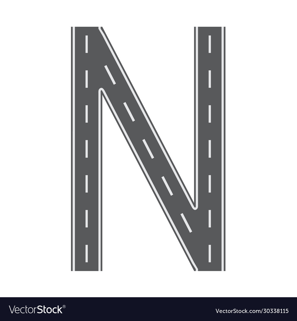 N letter for road or street font flat and solid Vector Image