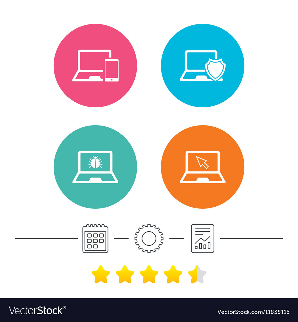 Notebook laptop pc icons virus or software bug