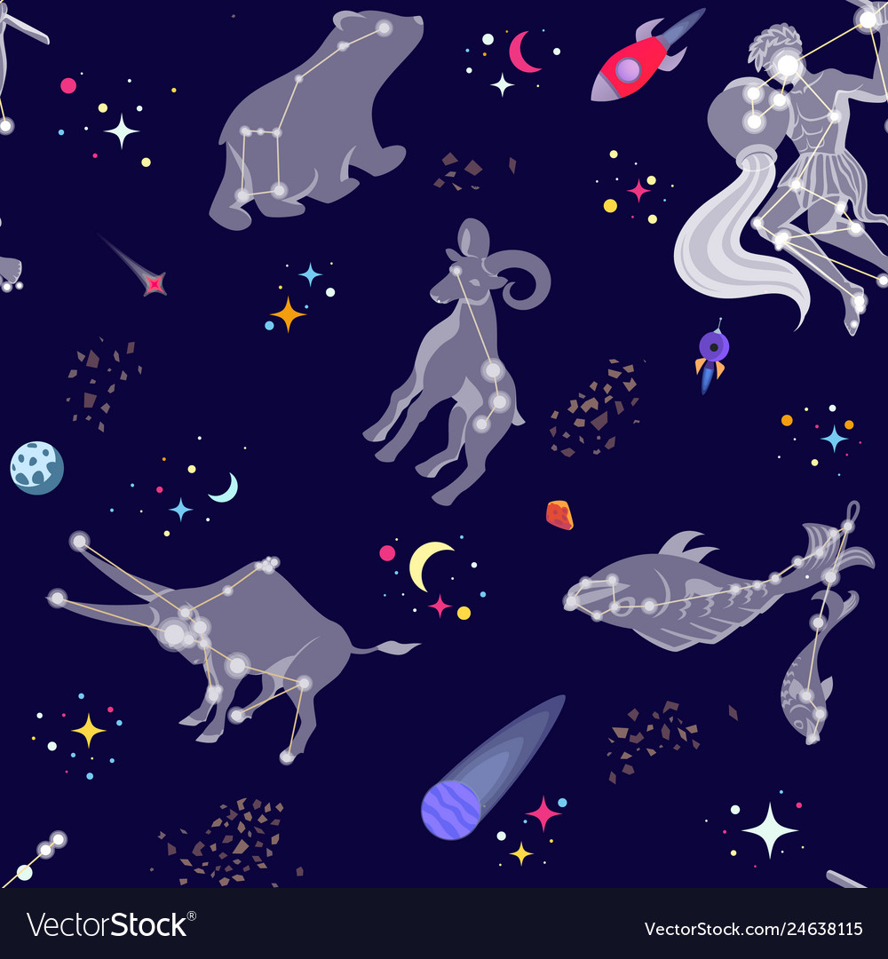 Seamless pattern with comstellations and stars vector image Seamless pattern with comstellations and stars