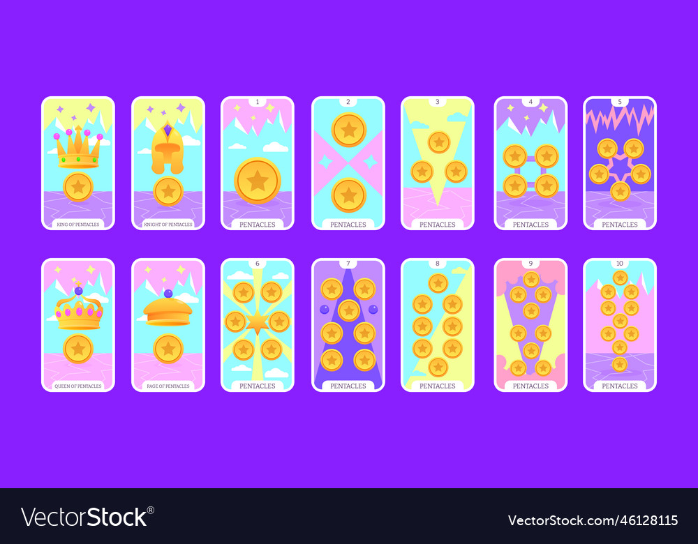 Tarot Karten Flat Deck Cartoon Taro Karte Minderjährige vector image Tarot Karten Flat Deck Cartoon Taro Karte Minderjährige