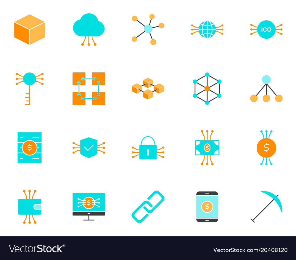 Blockchain cryptocurrency icons set