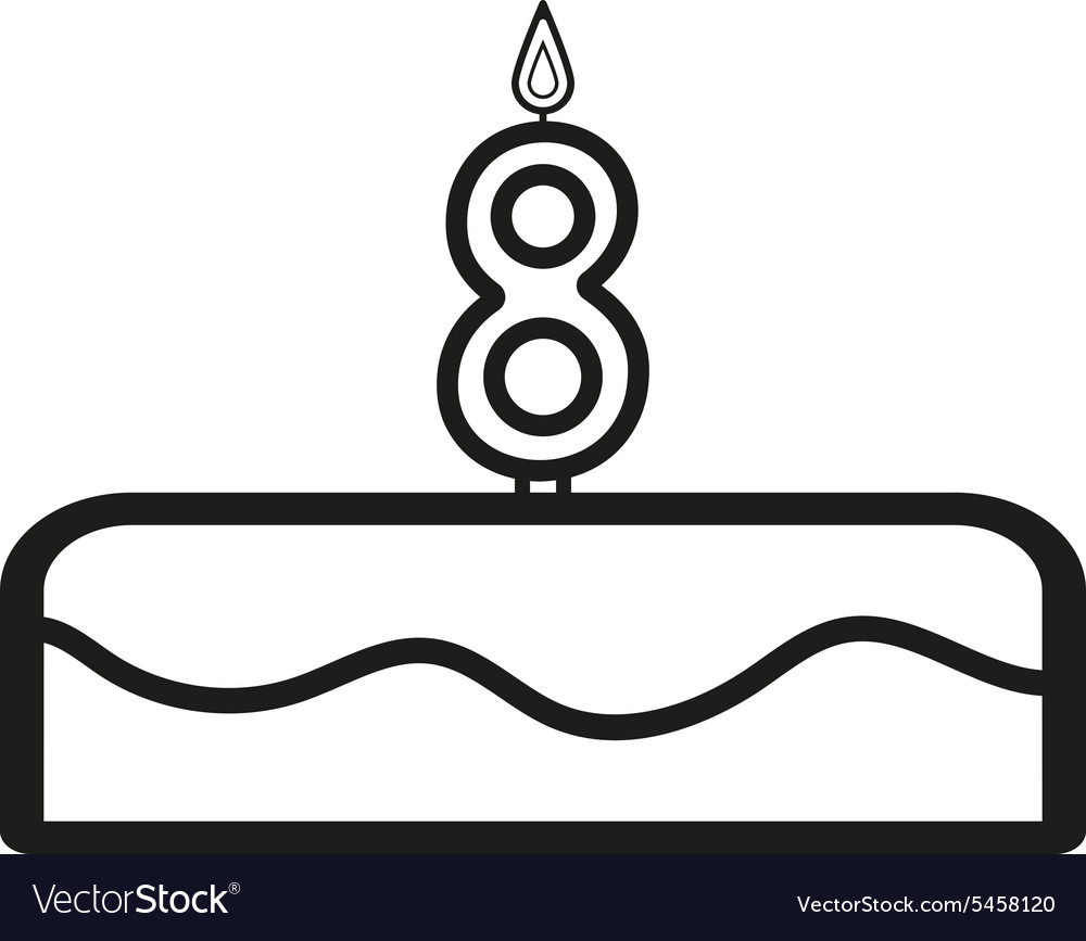 Cake with candles in the form of number 8 icon