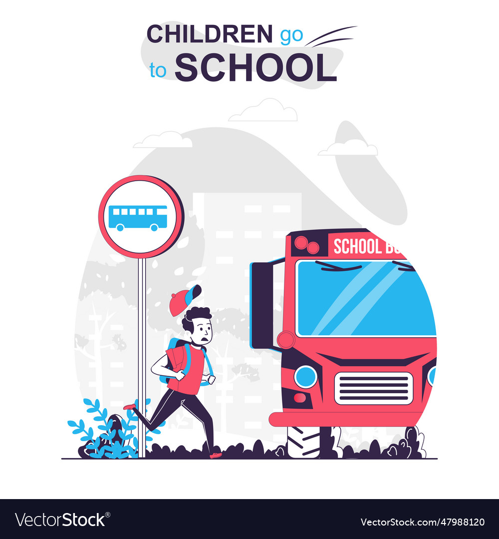 Children go to school isolated cartoon concept