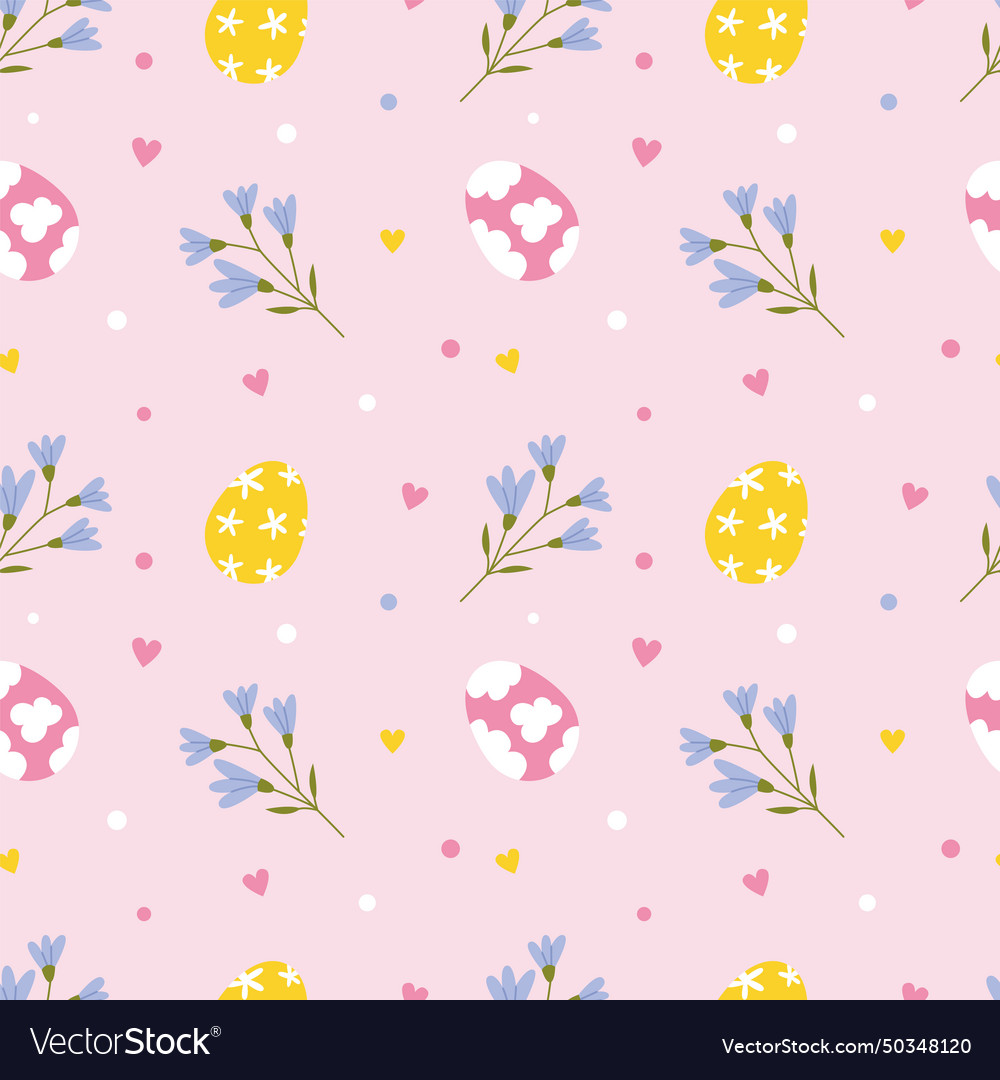 Easter eggs and flowers seamless pattern