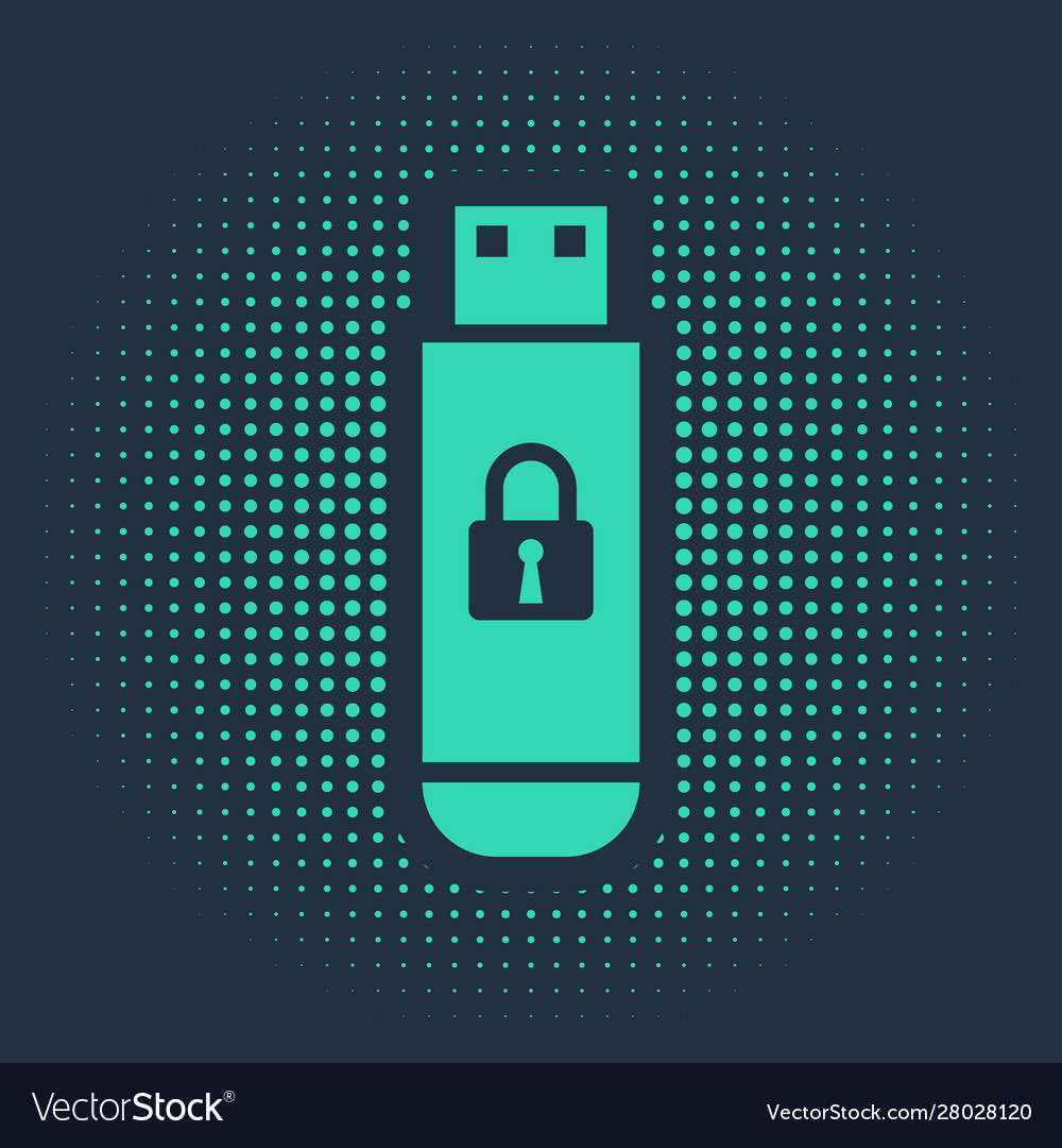 Green usb flash drive with closed padlock icon Vector Image