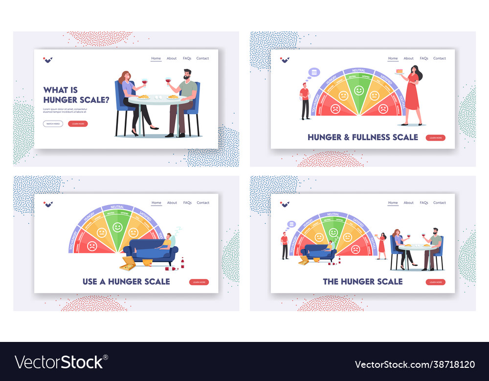 Hunger scale landing page template set characters vector image Hunger scale landing page template set characters