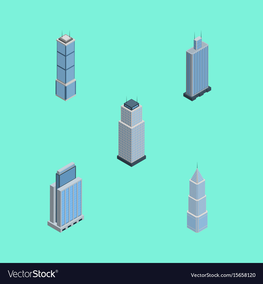 Isometric building set of tower exterior urban