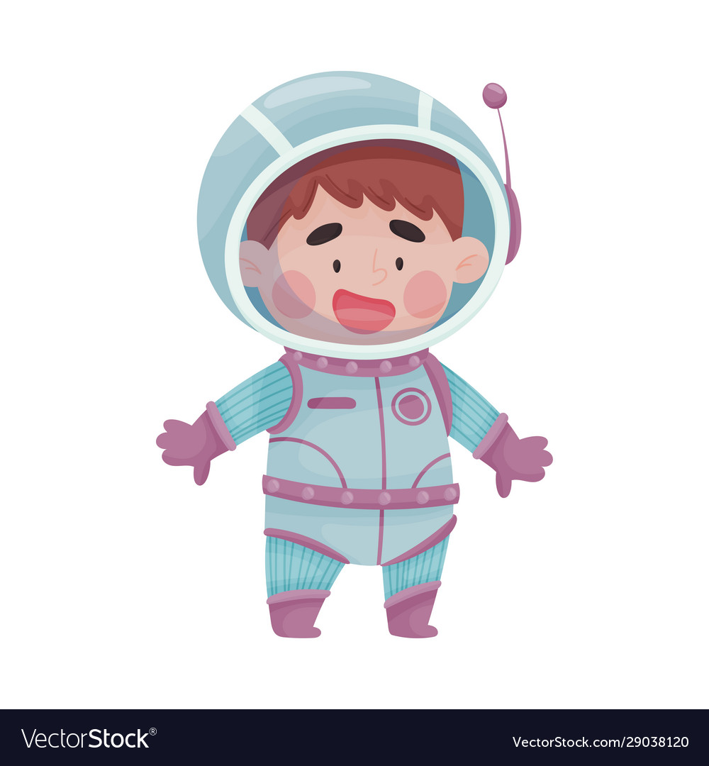 Little astronaut wearing spacesuit exploring