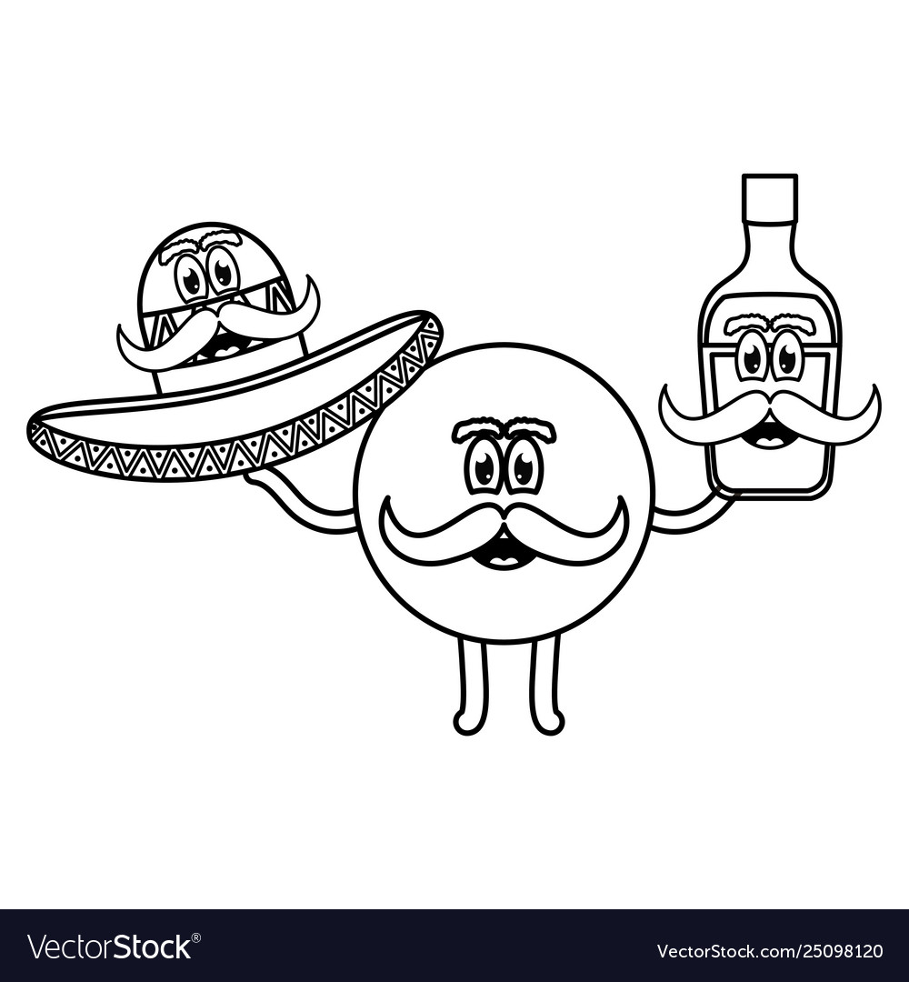 Mexican emoji with hat and tequila bottle