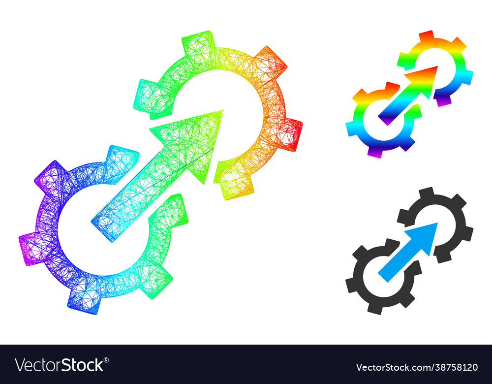 Rainbow net mesh gradient gear integration icon vector image Rainbow net mesh gradient gear integration icon