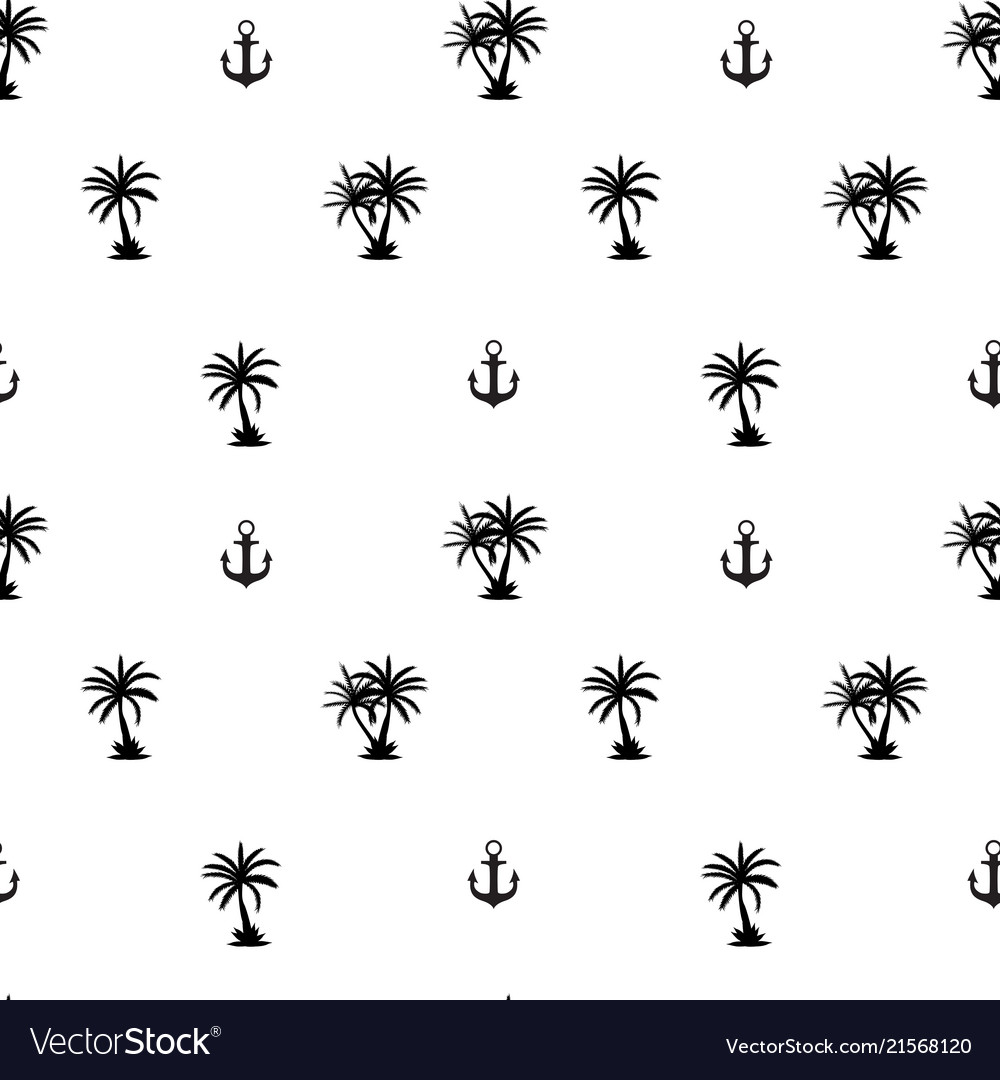 Seamless pattern with anchor and coconut palm tree