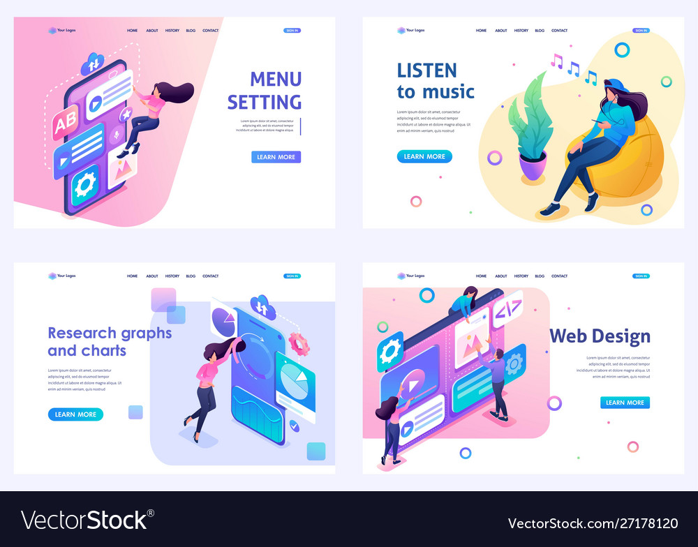 Set isometric concepts menu setting web design