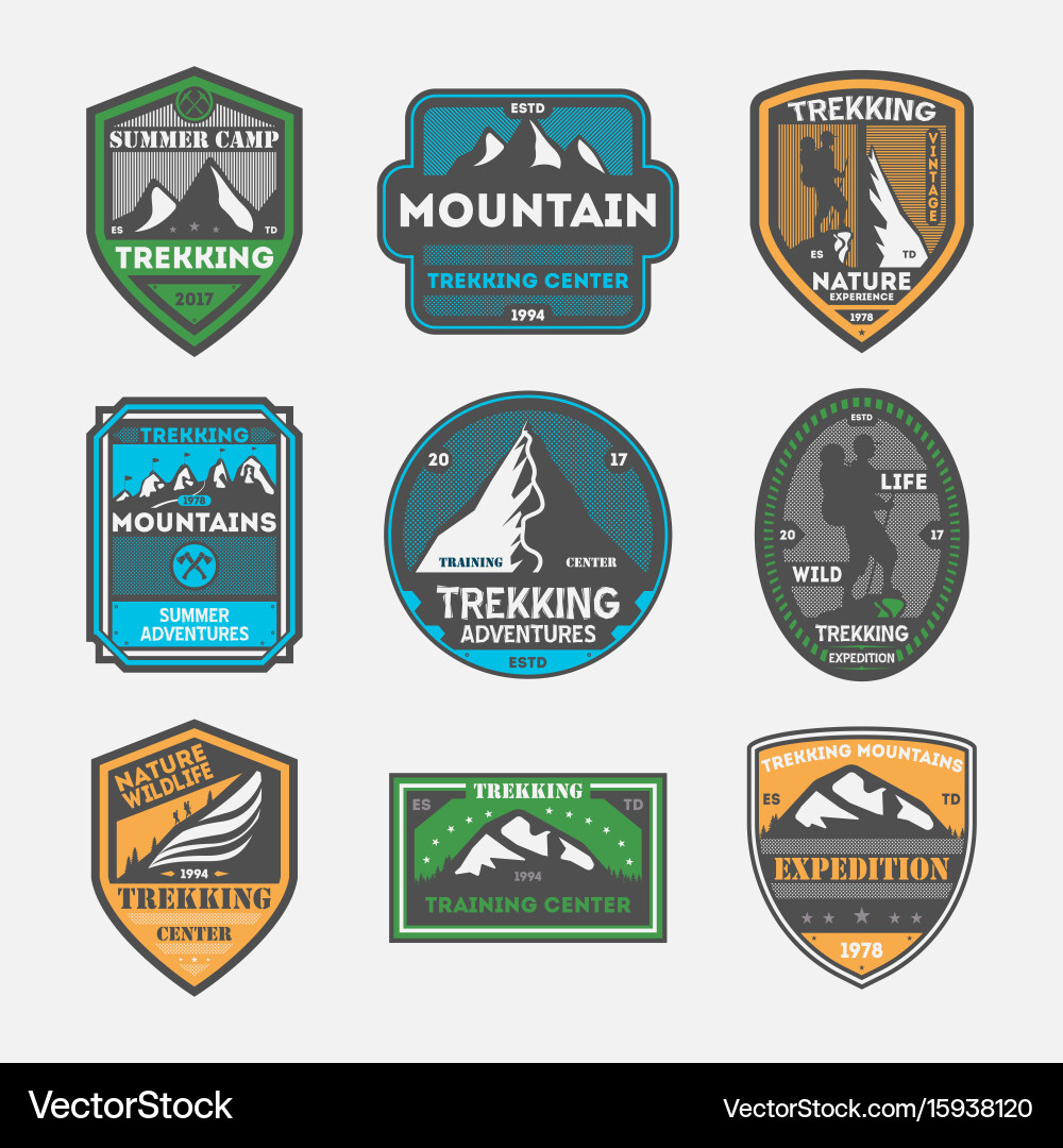 Trekking expedition vintage isolated label set Vector Image