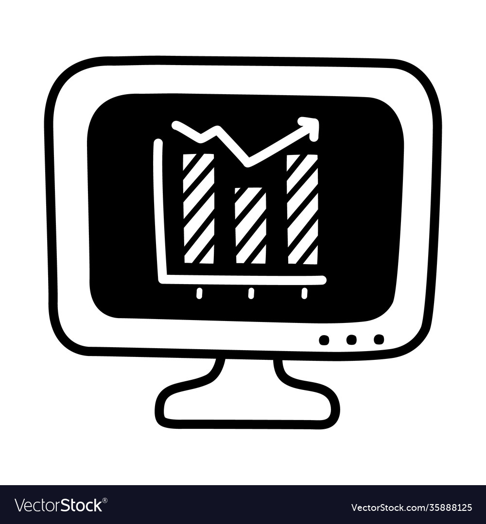 Computer with graphic chart on screen silhouette Vector Image