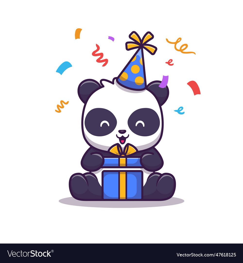 Cute panda birthday party cartoon Royalty Free Vector Image