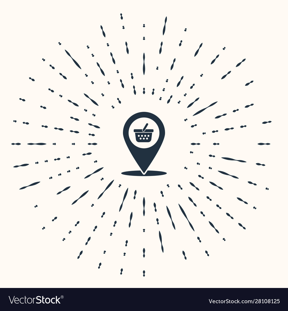 Grey map pointer with shopping basket icon