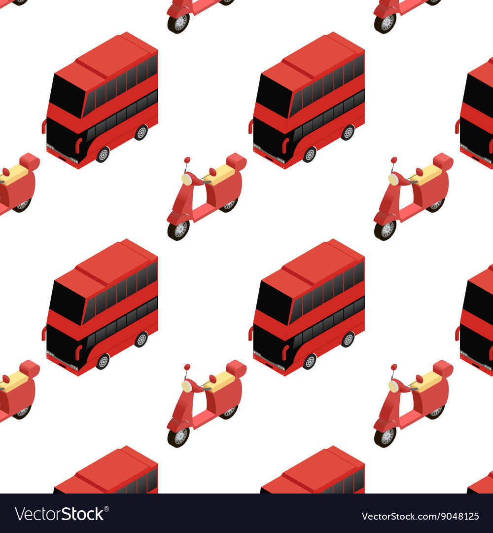 Isometric bus and moped seamless pattern