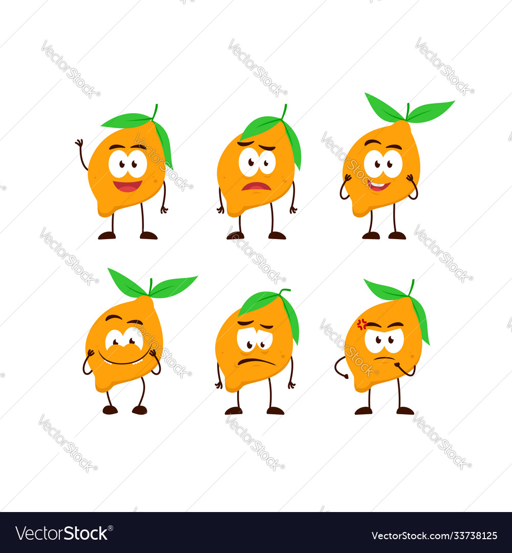 Lemon fruit character cartoon mascot pose set Vector Image