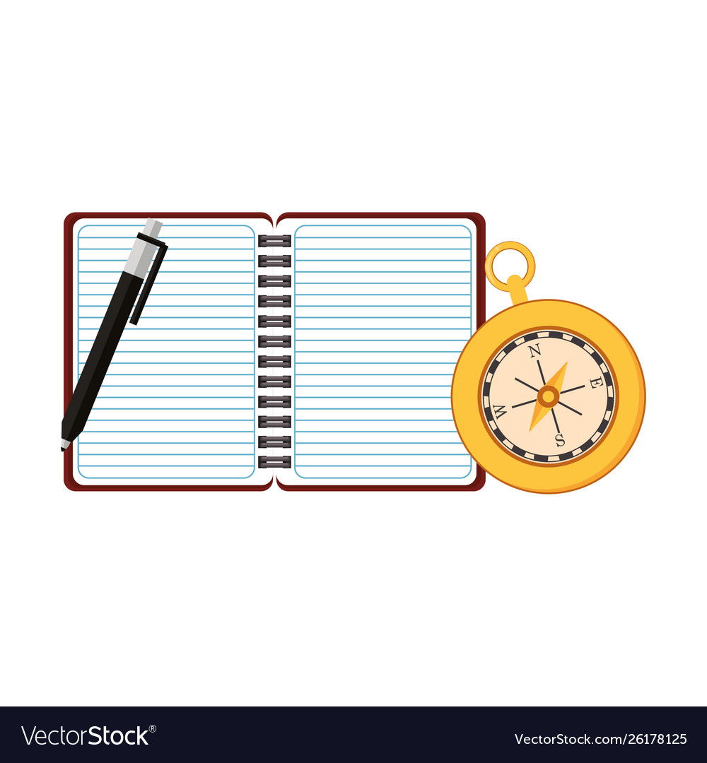 Navigation diary notebook with pen isolated