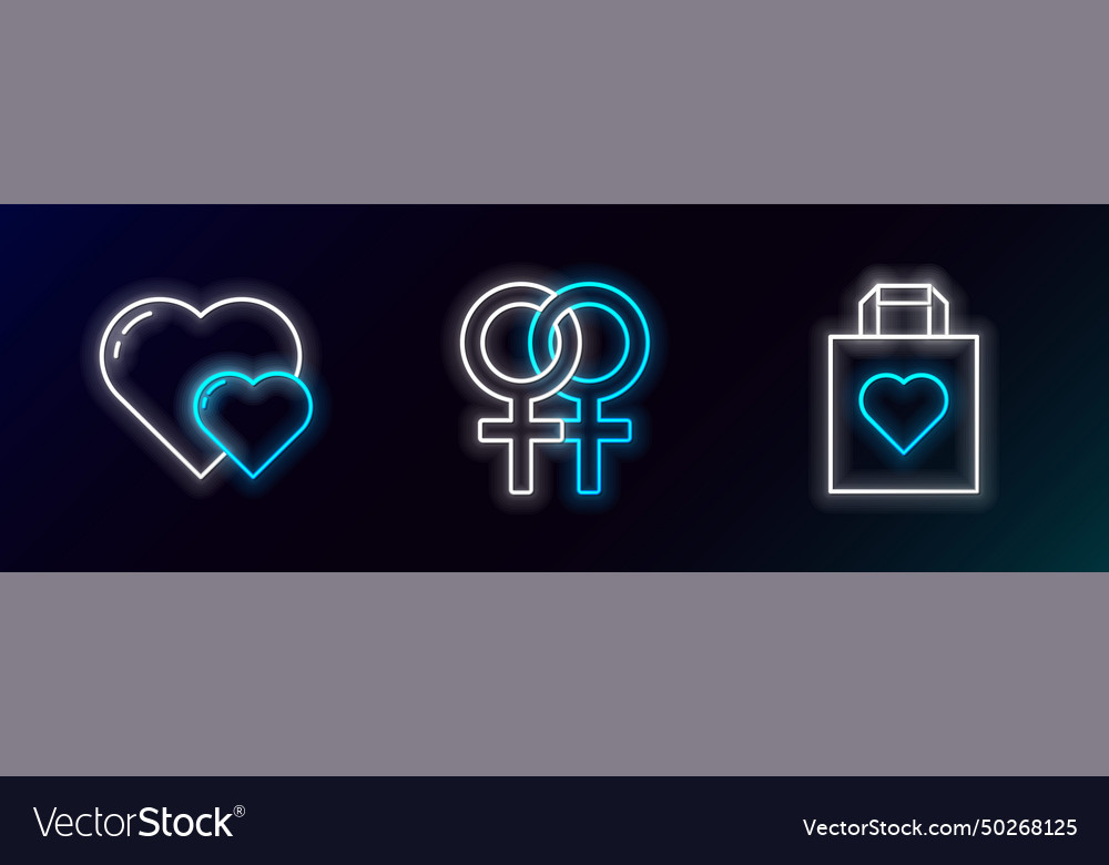 Set line shopping bag with heart and female