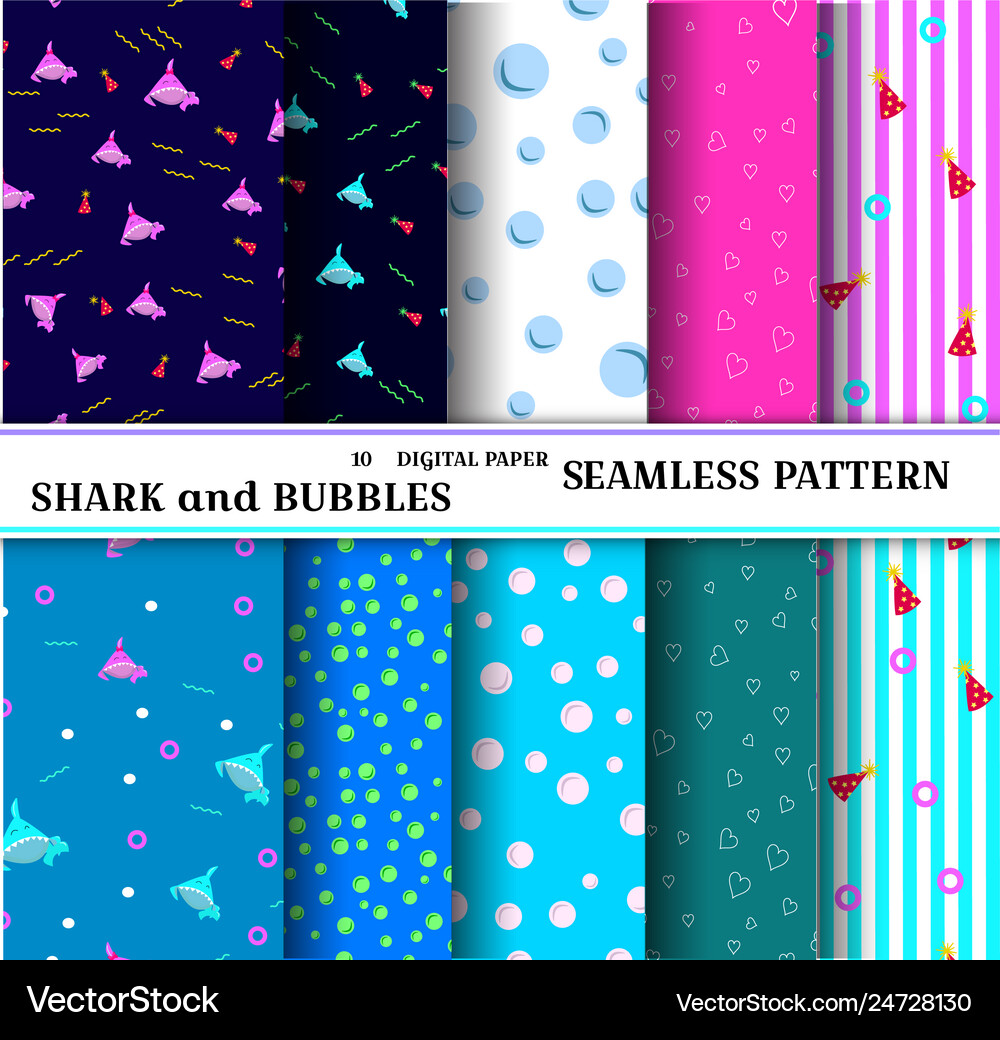 10 seamless marine patterns abstract aqua design Vector Image