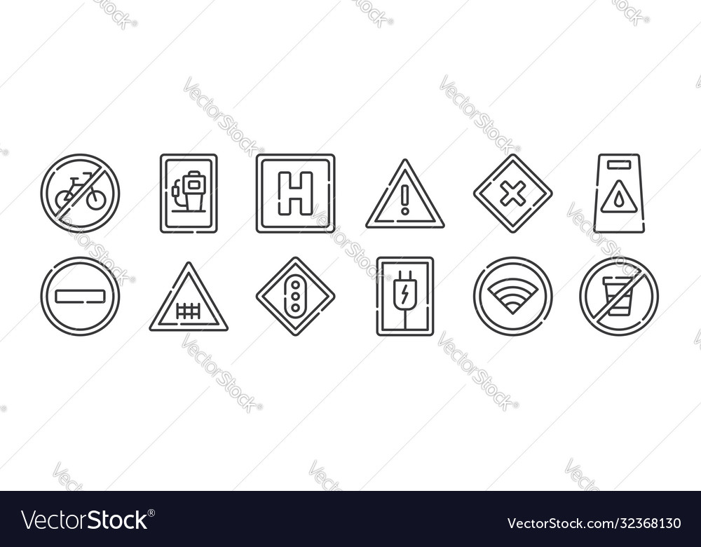 12 set linear signals and prohibitions icons