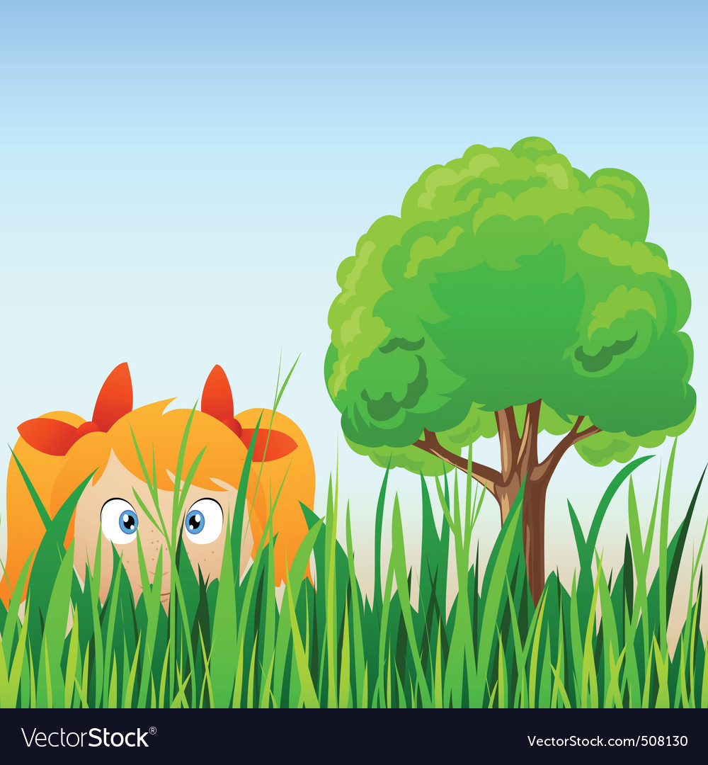 Cartoon little girl hide in grass Royalty Free Vector Image