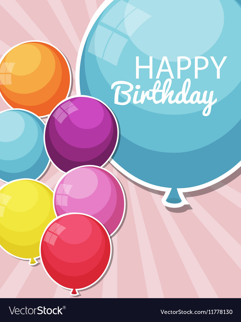 Color glossy happy birthday balloons banner Vector Image