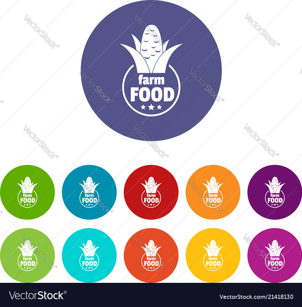 Farm food icons set color Royalty Free Vector Image