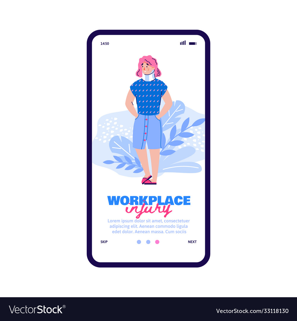 Onboarding screen on workplace injury theme vector image Onboarding screen on workplace injury theme
