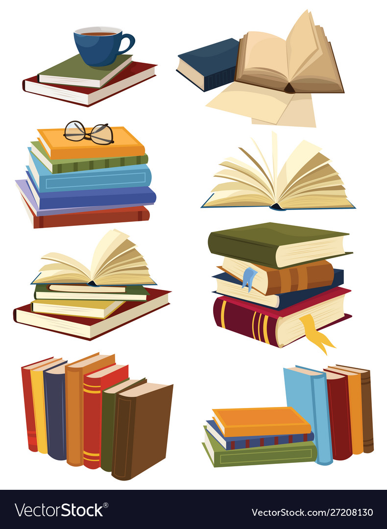 Set books collection stacks Royalty Free Vector Image