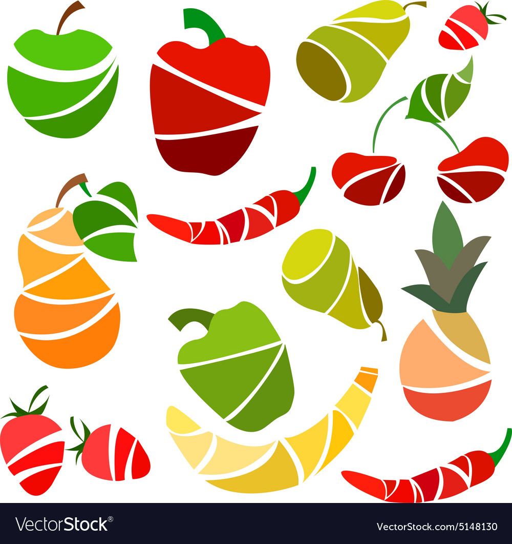 Set isolated fruits and vegetables pear pepper