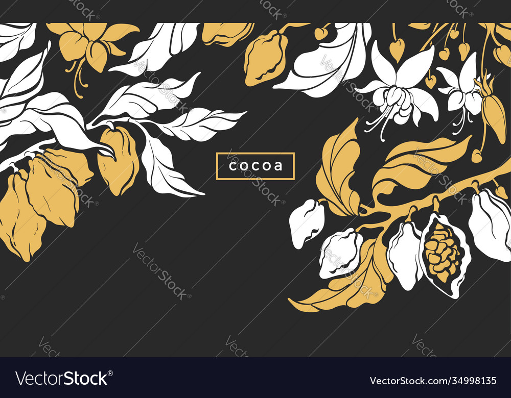 Cocoa fruit template tropical leaves bean