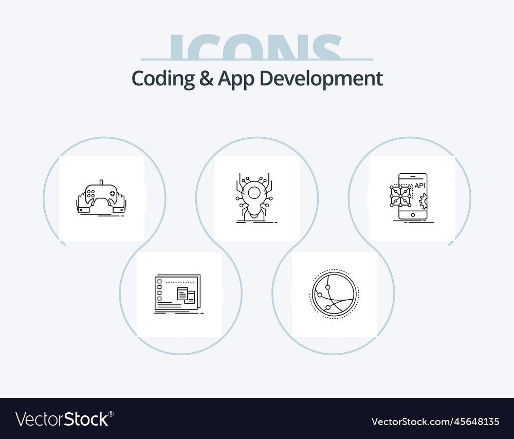 Coding and app development line icon pack 5
