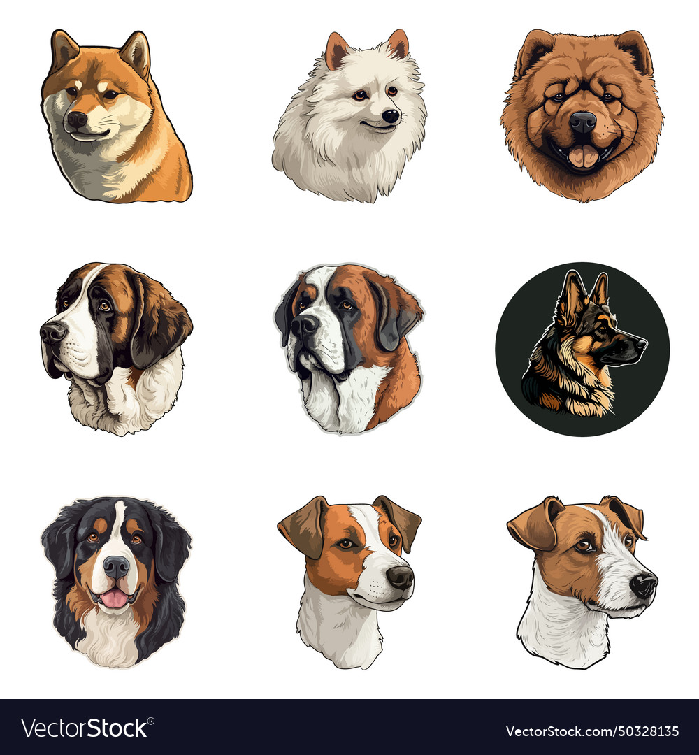 Dogs flat icon set isolated on white background Vector Image