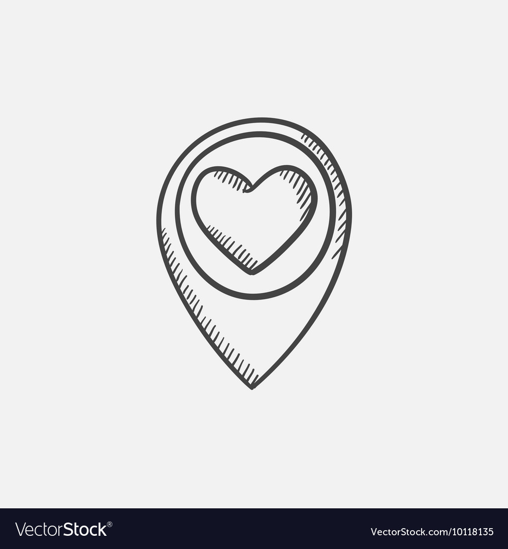 Map pointer with heart sketch icon