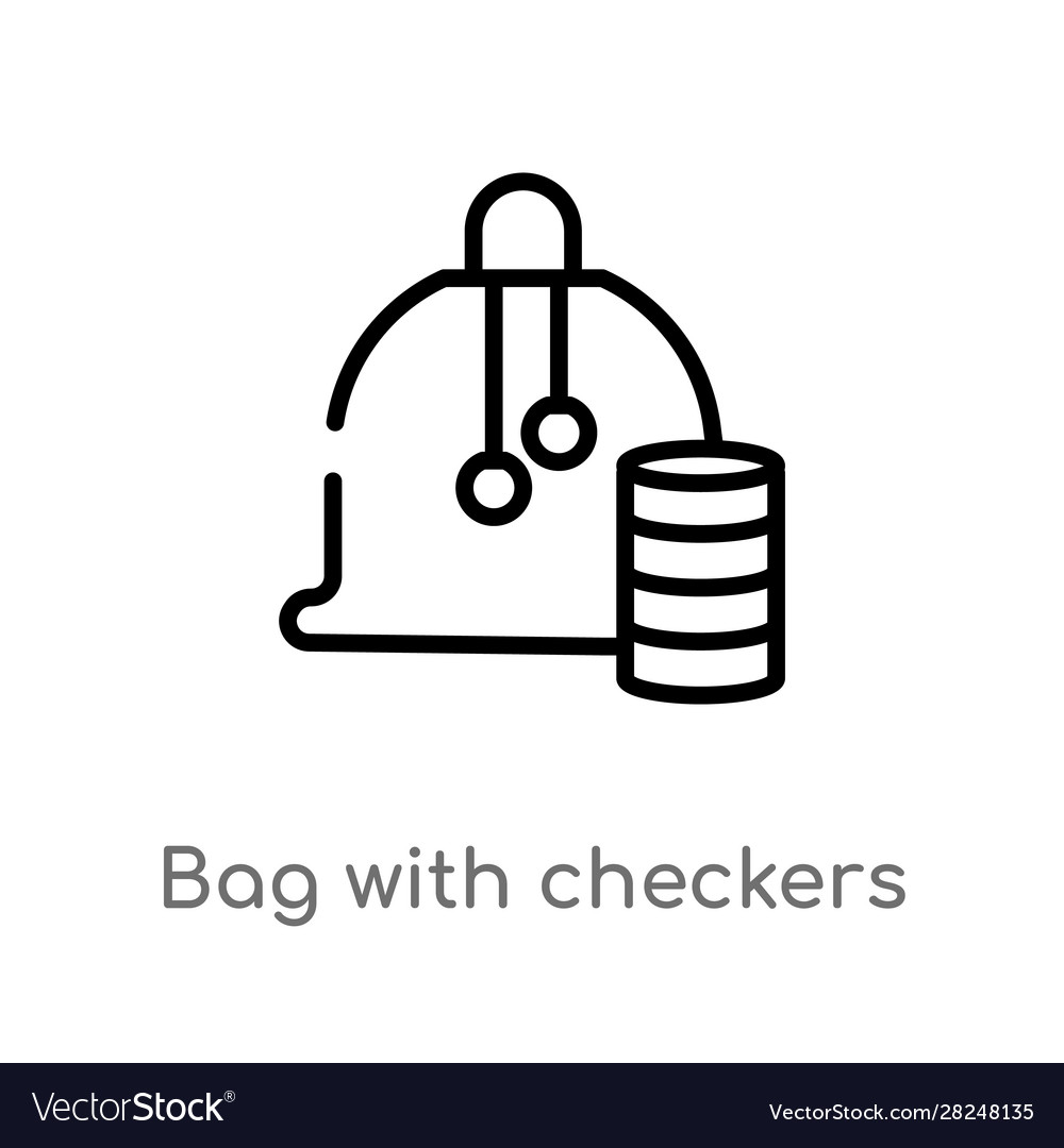 Outline bag with checkers game icon isolated