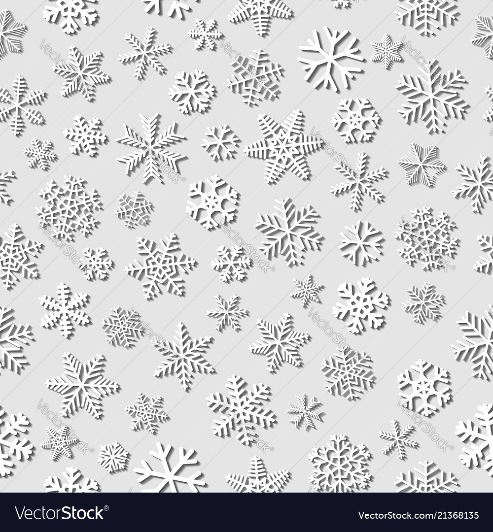 Seamless pattern of snowflakes with shadows