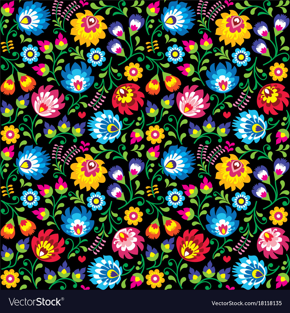 Seamless Polish Folk Art Floral Pattern Royalty Free Vector   Seamless Polish Folk Art Floral Pattern Vector 18118135 