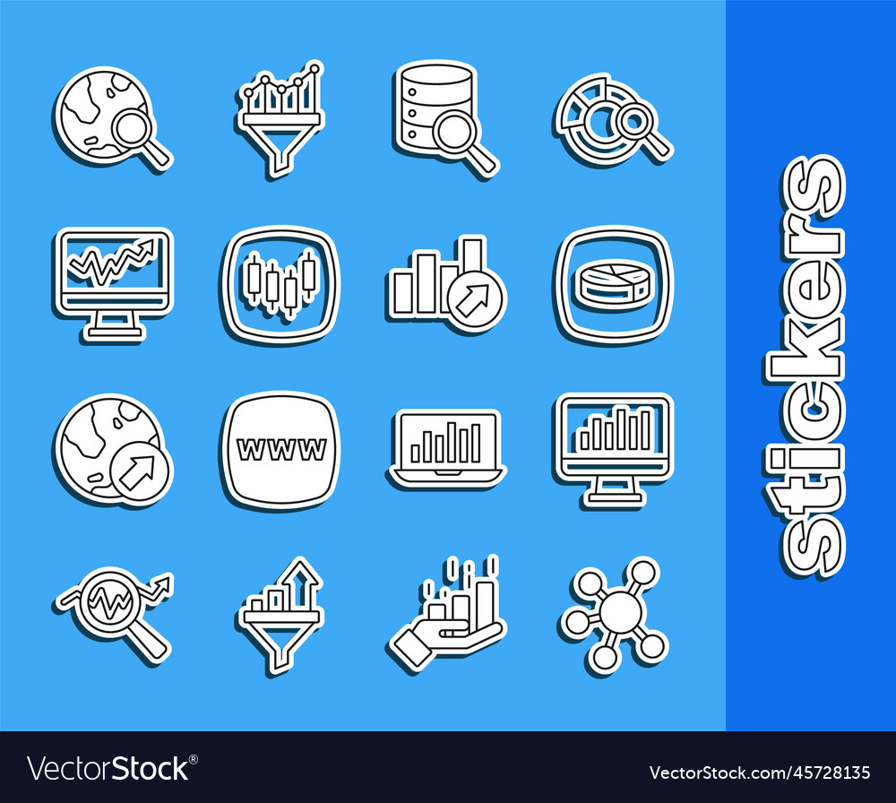 Set line project team base monitor with graph vector image Set line project team base monitor with graph