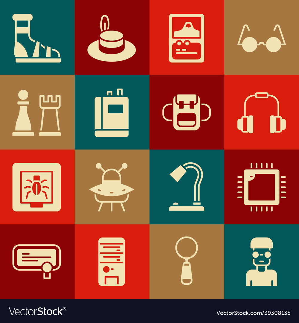 Set nerd geek processor with cpu headphones vector image Set nerd geek processor with cpu headphones