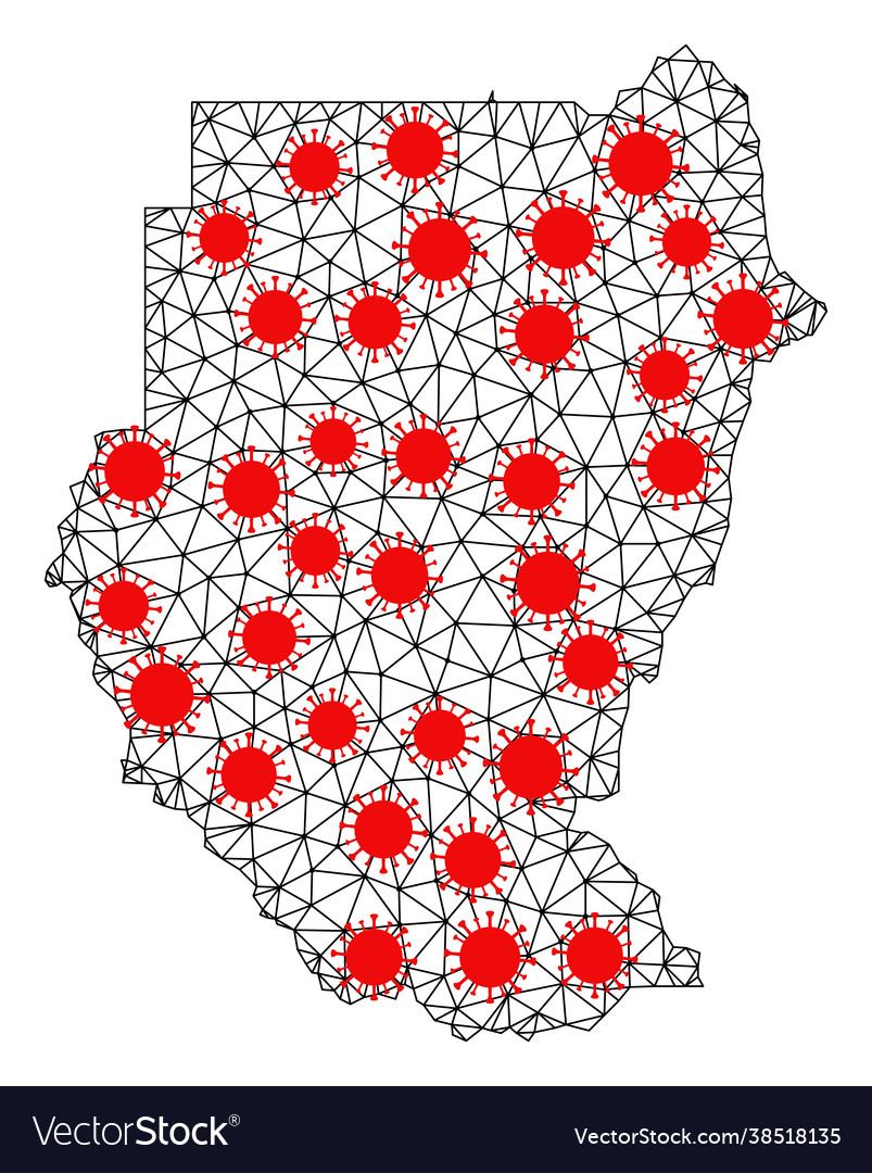 Wire frame polygonal map sudan with red vector image Wire frame polygonal map sudan with red