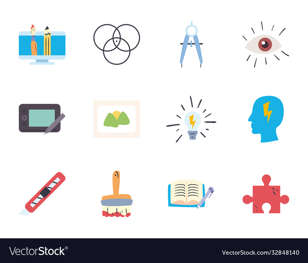 Art and design line fill style icon set