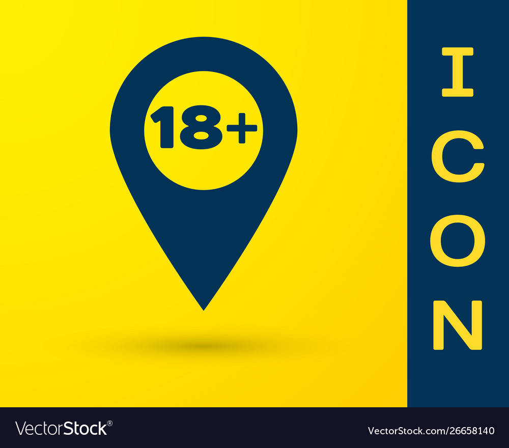 Blue map pointer with 18 plus icon isolated vector image Blue map pointer with 18 plus icon isolated