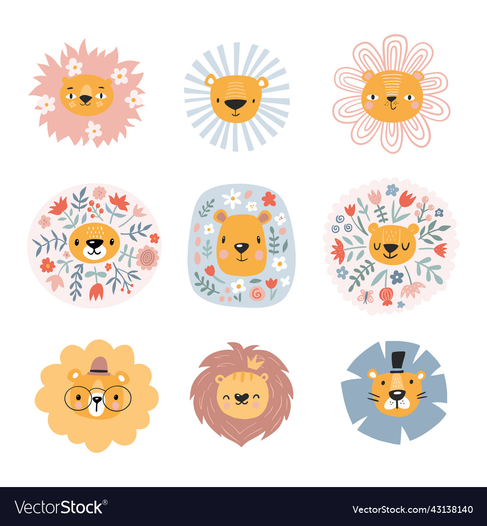 Cute lions with floral modern