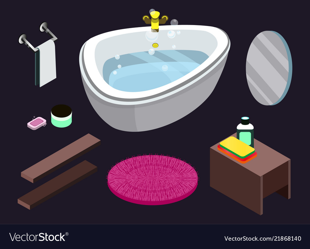 Isometric isolated bathroom interior icons