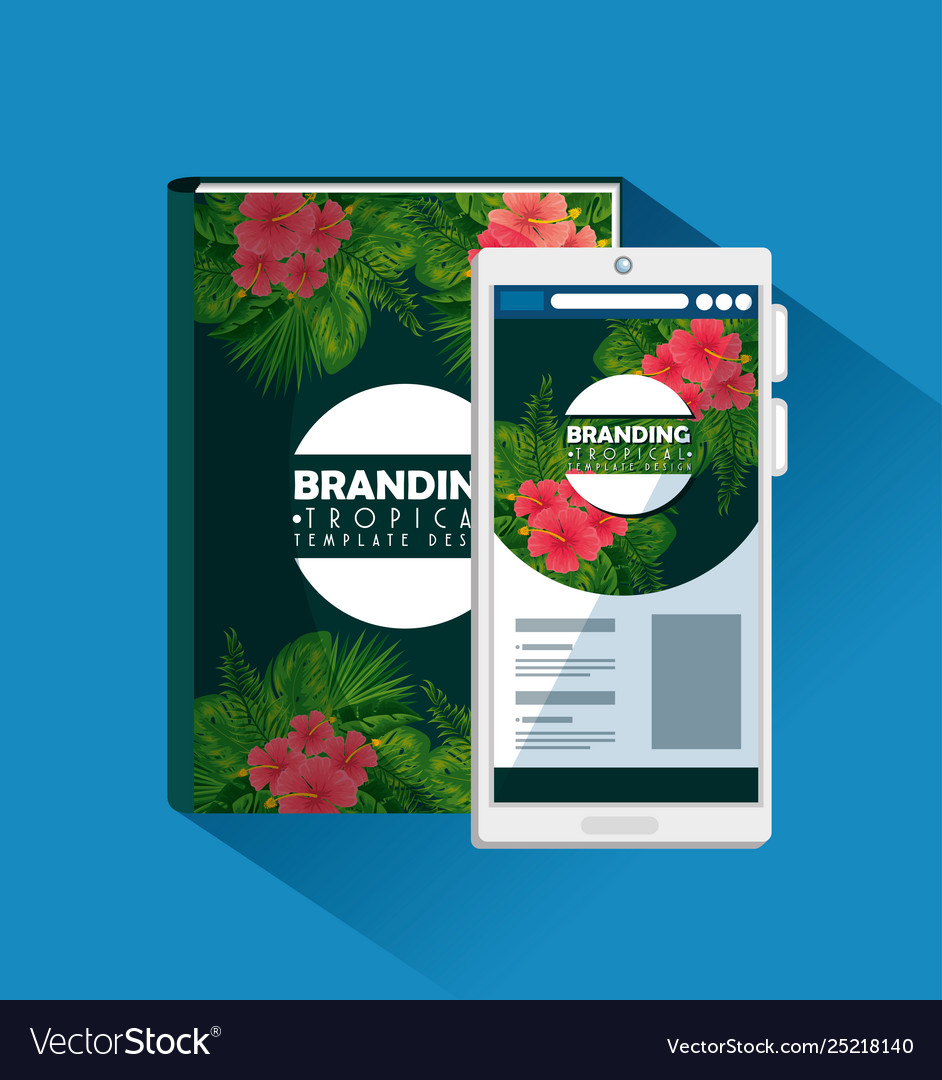Notebook with tropical style and smartphone vector image Notebook with tropical style and smartphone